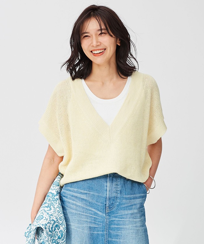 セール 50%OFF】【マガジン掲載/新色追加】リネンVネック ニット