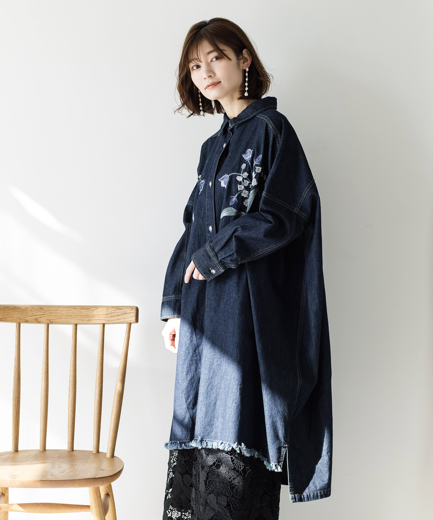 花刺繍デニムシャツワンピース(504616247) | イズ スカラー(iS