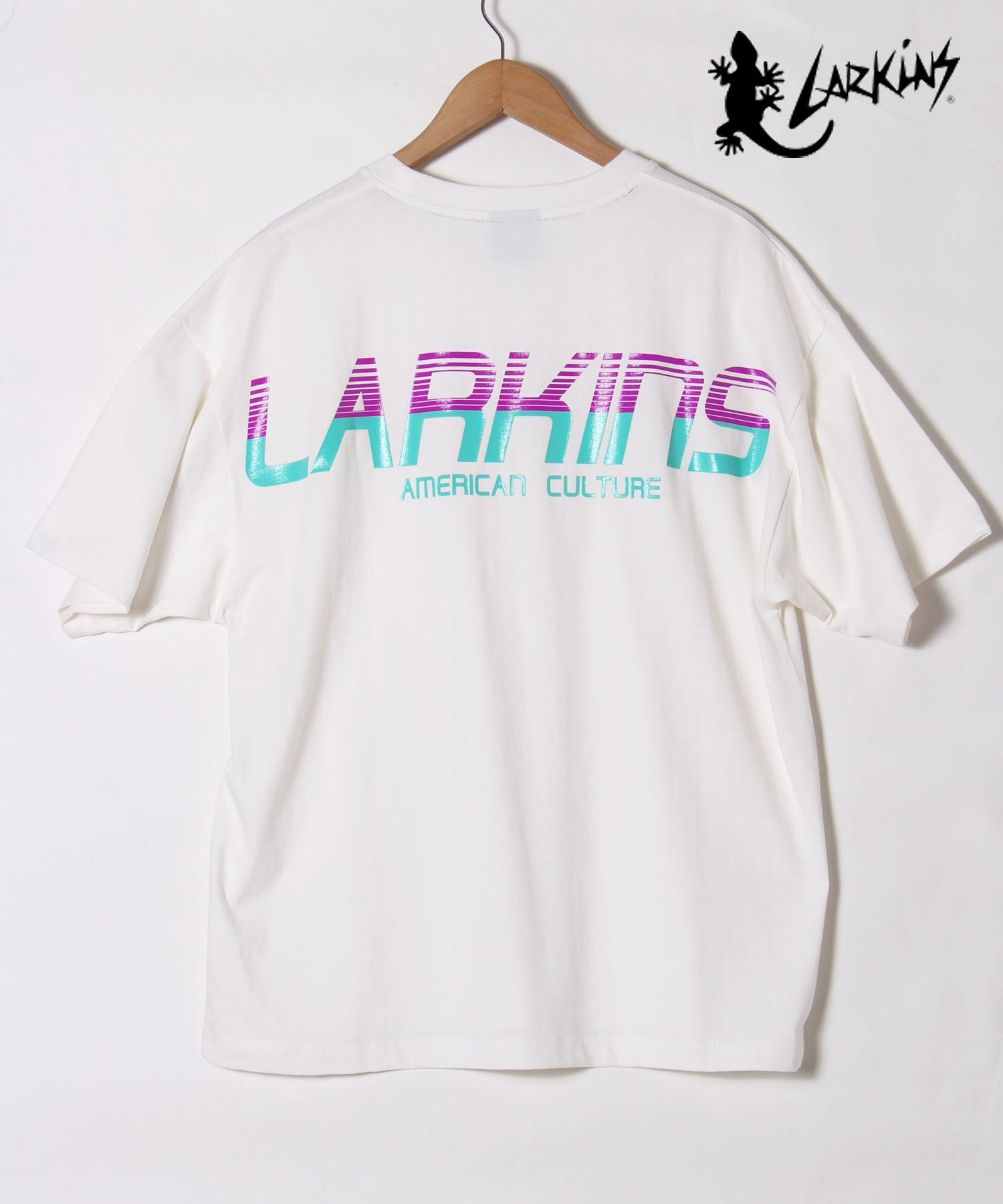 LARKINS/ラーキンス フロントステッカー風ロゴ バックレーシングロゴT