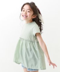 devirock/異素材切替Aライン半袖チュニック 子供服 キッズ 女の子 トップス 半袖Tシャツ Tシャツ /504623394