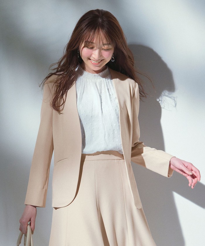 エニィスィス　リネンライクポリエステルジャケット&テーパードパンツセットアップ紺 セール 50%OFF】【セットアップ可】リネンライクポリエステル