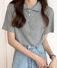 Amulet/アミュレット Amulet ショートスリーブリブポロシャツ 半袖 オープンカラー ニット レディース おしゃれ 大人可愛い/504625666