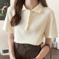 Amulet/アミュレット Amulet ショートスリーブリブポロシャツ 半袖 オープンカラー ニット レディース おしゃれ 大人可愛い/504625666