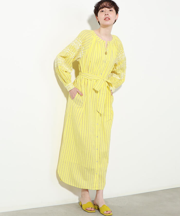 セール】【ne Quittez pas/ヌキテパ】COTTON STRIPE EMB DRESS