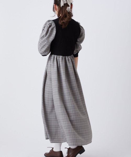 セール 袖コンシャスリブ チェックワンピース オリーブデオリーブ Olive Des Olive D Fashion