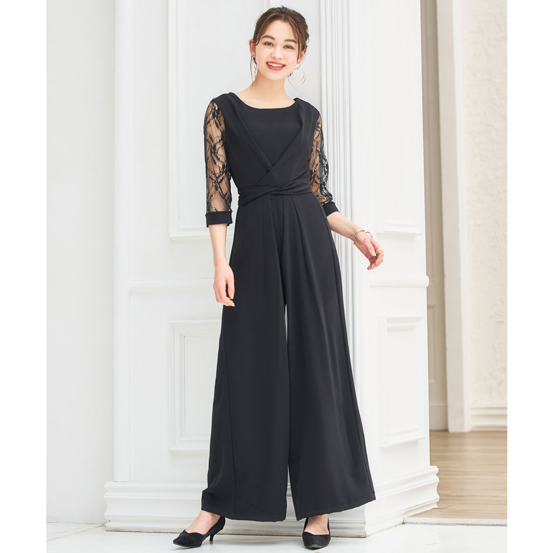 セール】ドレスプラス DRESS+ パーティー 結婚式 ジャンプスーツ パンツドレス レース袖 オールインワン2way(504629380) | ドレス  プラス(DRESS+) - d fashion