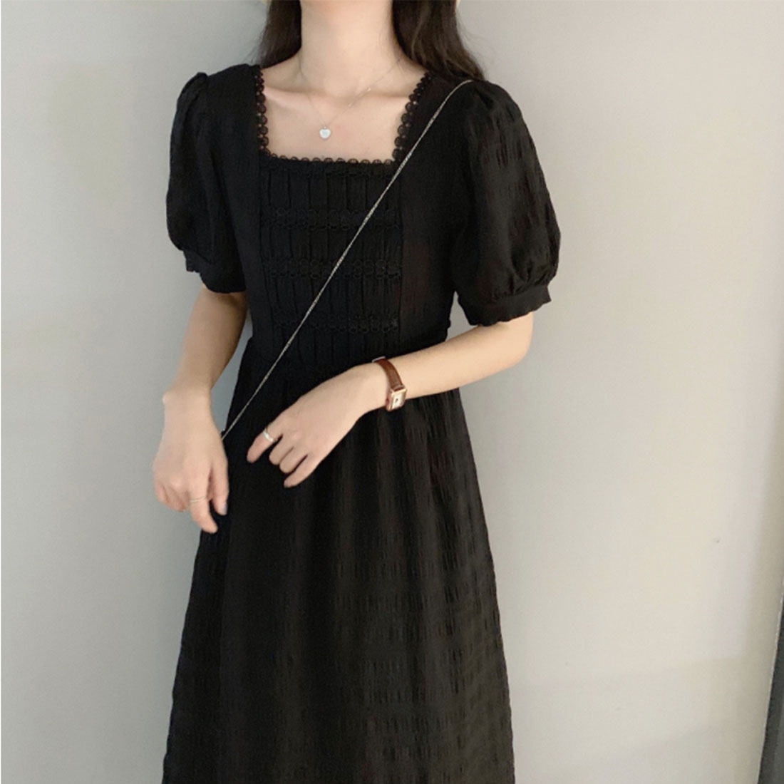 セール 20%OFF】パフスリーブスクエアネックロングワンピース
