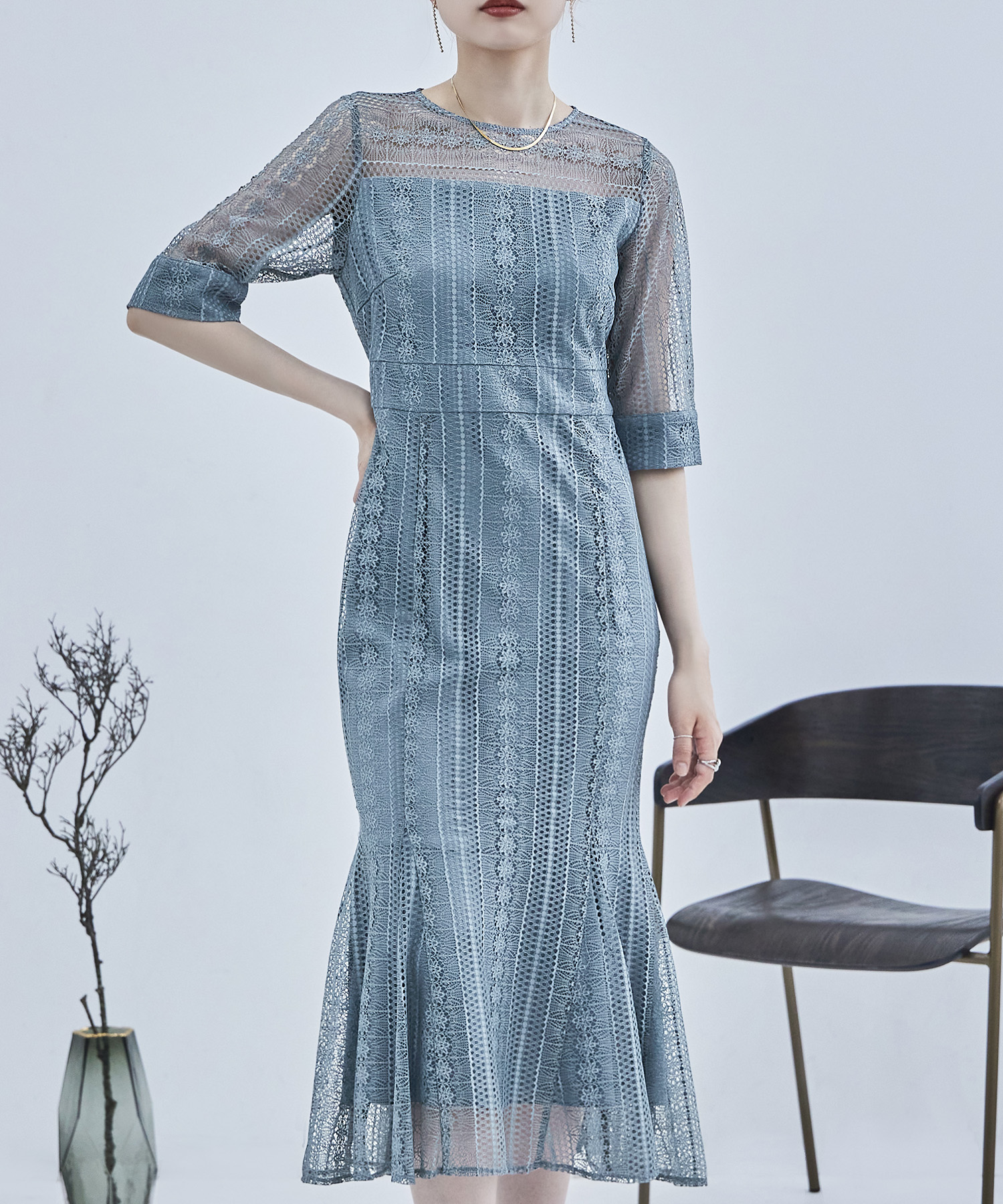 セール50%OFF】バックリボン マーメイド レースドレス 結婚式