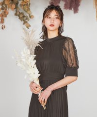 niana/結婚式 ワンピース パーティードレス レース パフスリーブ プリーツ リボン ハイネック  ロング丈 ミモレ丈 袖あり半袖 ロング オケージョン 1.5次会 春/504631843