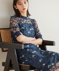 niana/結婚式 ワンピース パーティードレス レース 総レース 刺繍 ロング丈 袖あり 半袖 5分袖 ハイネック ボトルネック シアー レトロ アンティーク ロングドレ/504631849