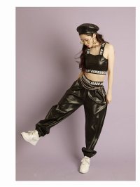 bombshell/ボムシェル bombshell パンツ・サルエルパンツ レザー風 パンツ ダンス ロゴテープ ゴム メタリック 衣装 ハイウエスト ダンスパンツ レディース b/504629526