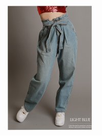 bombshell/ボムシェル bombshell パンツ・サルエルパンツ デニムパンツ ボーイフレンドデニム ハイウエスト ロングパンツ リボンベルト ゆったり カジュアル 衣装/504629600