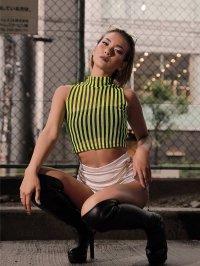bombshell/ボムシェル bombshell キャミソール・タンクトップ ボーダー シースルー 派手 ショート丈 sexy かわいい ハイネック ダンス衣装 タンクトップ ク/504629626