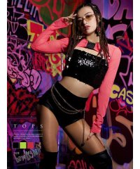 bombshell/ボムシェル bombshell トップス 長袖 ヒョウ柄 シアー シースルー バックル ショート丈 セクシー ネオンピンク ダンス衣装 コスチューム bombs/504629761