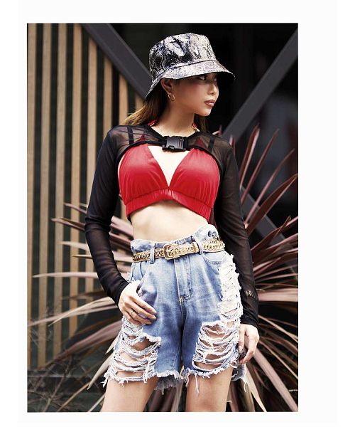 ボムシェル bombshell トップス 長袖 ヒョウ柄 シアー