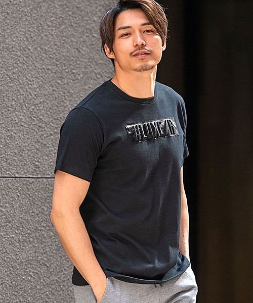 Luxe R 立体puレザーボックスロゴクルーネック半袖tシャツ メンズ ブランド カジュアル 大人 おしゃれ スポーツ クルーネック ロゴ カットソー 黒 白 エスビーセレクト Sb Select D Fashion