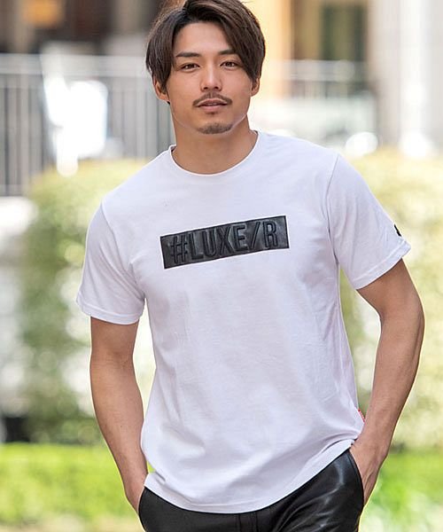 Luxe R 立体puレザーボックスロゴクルーネック半袖tシャツ メンズ ブランド カジュアル 大人 おしゃれ スポーツ クルーネック ロゴ カットソー 黒 白 エスビーセレクト Sb Select D Fashion