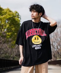 SB Select/SMILEY FACE カレッジロゴ刺繍クルーネック半袖ビッグTシャツ メンズトップス カットソー クルーネック リブ ドロドロ スマイリー スマイル プリント/504638219