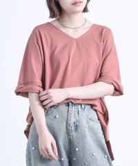 osharewalker/『汗ジミ防止ゆるっとVネックTシャツ』Tシャツ レディース 春夏 半袖 カットソー  無地 五分袖 七分袖 綿100% コットン シンプル 着回し 汗ジミ防止/504642120