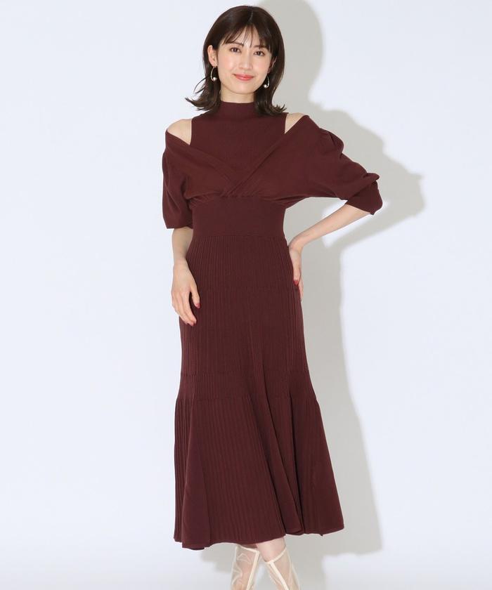 カシュクールレイヤード5分袖ニットワンピース(504593875) | AND カシュクールレイヤード5分袖ニットワンピース(504593875) | AND