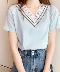 Doux Belle/レースドッキングバイカラーネックTシャツ/504644950