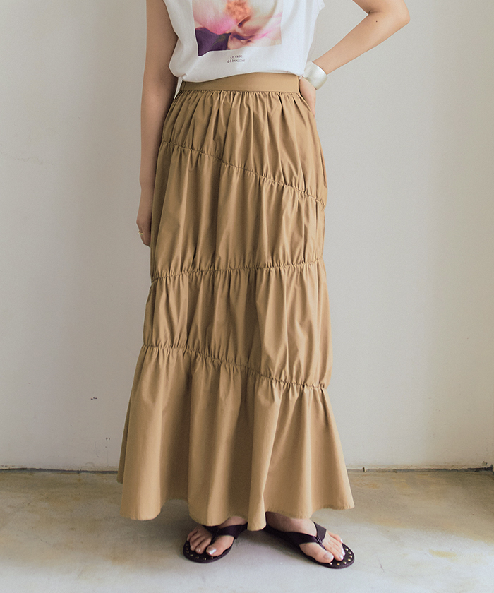ギャザーデザインロングスカート 最新デザインの titivate 全日本送料無料 ティティベイト
