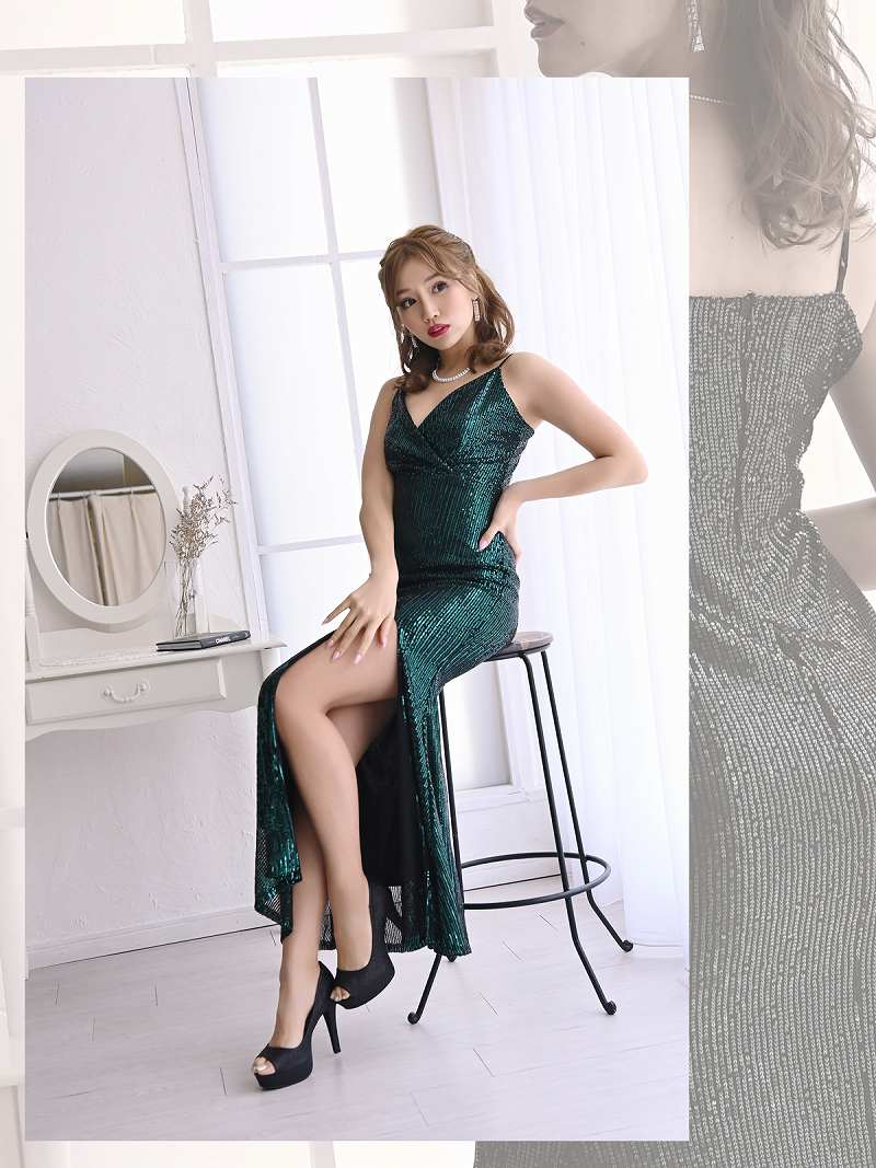 キャバドレス ロング ロングドレス スパンコール スリット 美脚