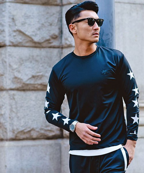 Luxe R 袖スタープリントクルーネック長袖コンプレッションtシャツ メンズ ブランド おしゃれ ブランド 長袖tシャツ コンプレッションシャツ Uv対策 ス エスビーセレクト Sb Select D Fashion
