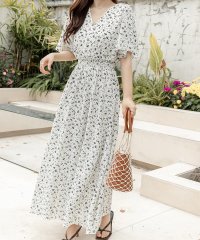 TeddyShop/テディショップ Teddyshop レディース Vネック花柄ウエスト絞りふんわりロングワンピース/504457055