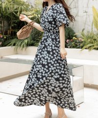 TeddyShop/テディショップ Teddyshop レディース Vネック花柄ウエスト絞りふんわりロングワンピース/504457055