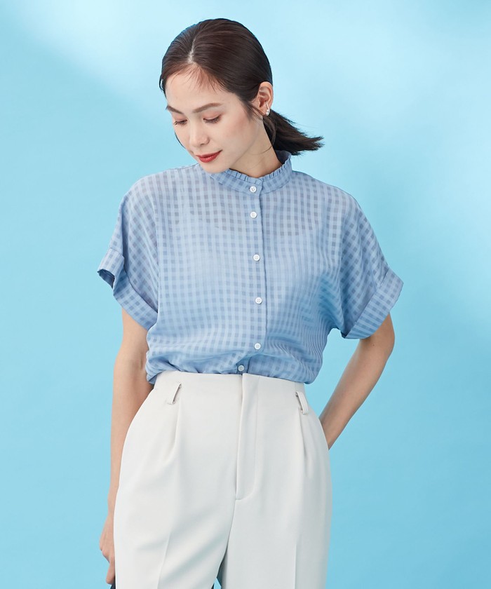 JOURNAL STANDARD relume｜シアーチェックバンドカラーブラウス