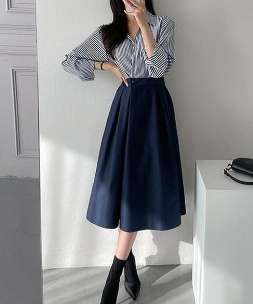 クーポン ストライプ切り替えワンピース 韓国fashion 22春夏商品 ガーリードール Girly Doll D Fashion