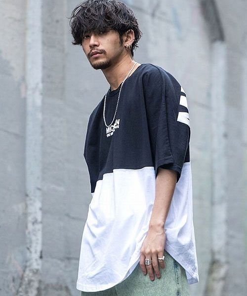 Cavaria 発泡バックプリントクルーネック半袖ビッグtシャツ メンズ ブランド 半袖 発泡プリント トップス ビッグ ロゴ ビッグシルエット 綿100 ビ キャバリア Cavaria D Fashion