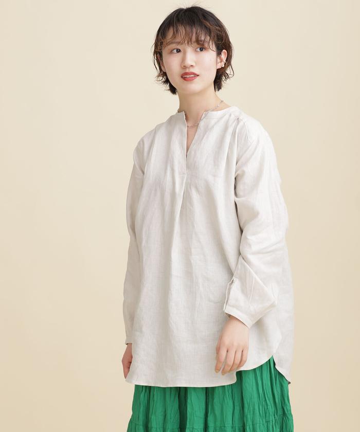 セール 50%OFF】：リネン100％前後2wayブラウス(504536489