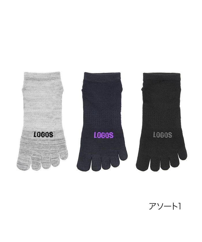 福助 公式 靴下 メンズ LOGOS (ロゴス) 甲メッシュ 五本指 3足組 スニーカー丈 1l323w<br>24－26cm26－28cm 紳士  男性 フクス(504664860) | ロゴス(LOGOS) - d fashion