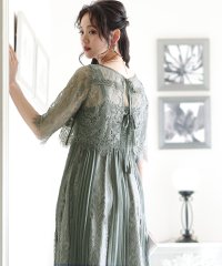 PourVous/結婚式パーティードレスバックリボンミモレ丈&七分袖大きいサイズフォーマル ワンピース/504671086