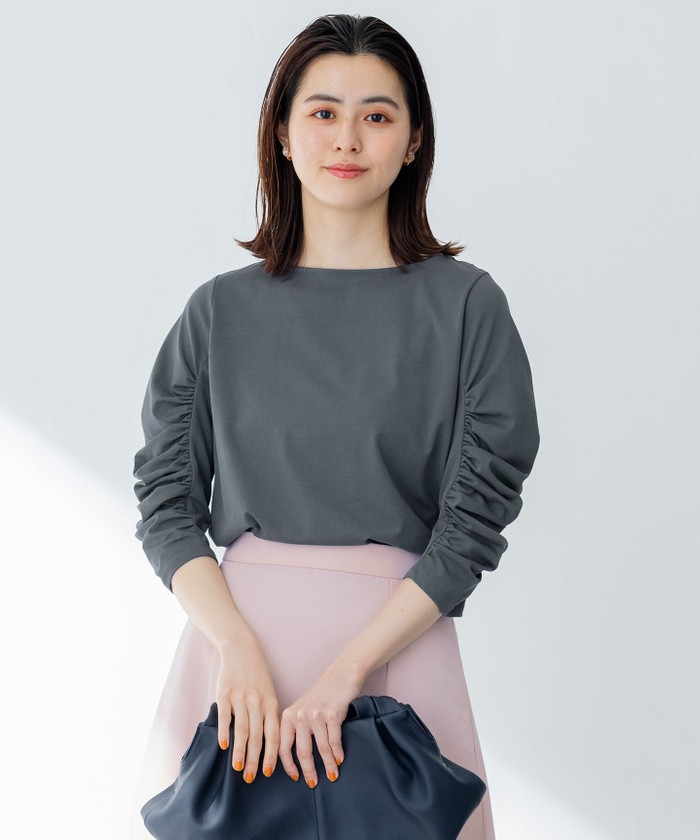tシャツ 「洗える」プレーティングジャージーシャーリング カットソー レディース 組曲 tシャツ 「洗える」プレーティングジャージーシャーリング