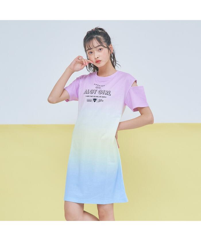 chacoco34◇新品 アルジ－◇接触冷感 肩あきりぼんワンピース他 二の腕カバー◎・2サイズ》接触冷感スキッパーロングワンピース