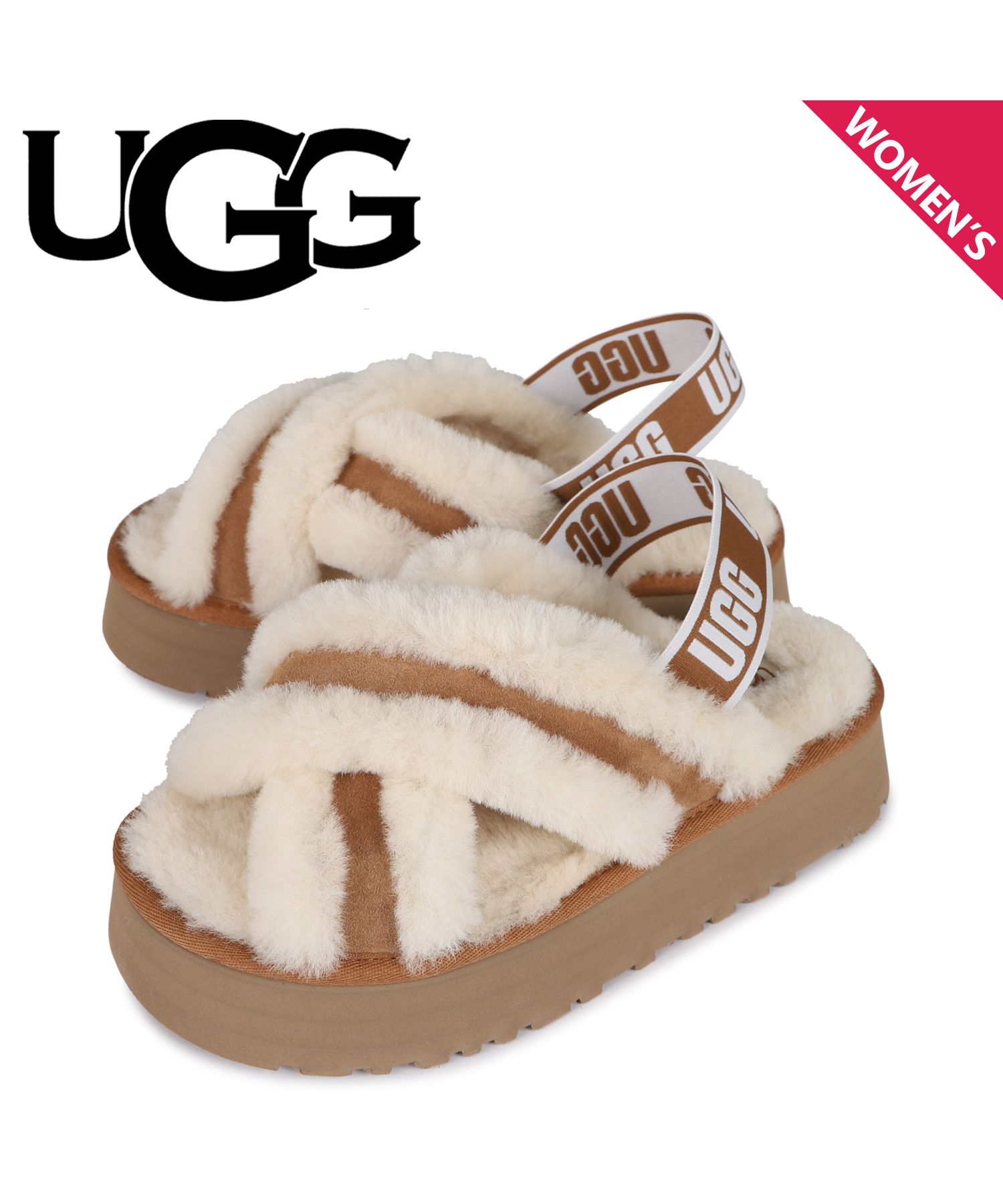 UGG アグ サンダル レディース 厚底 ファー ディスコ クロス スライド