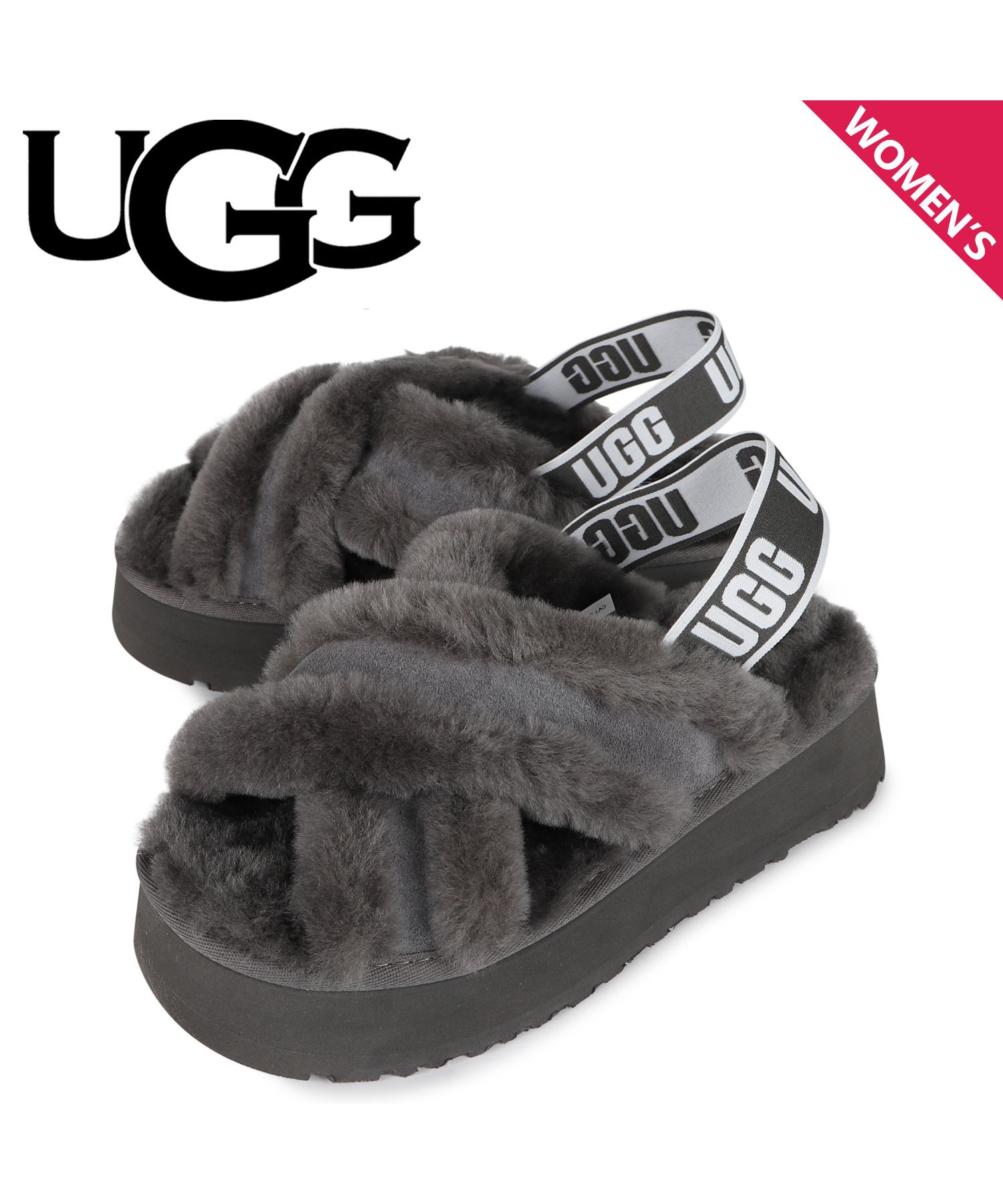 大好き-新品 UGG ファズ シュガー 厚底 スライド• もこもこ サ•ンダル