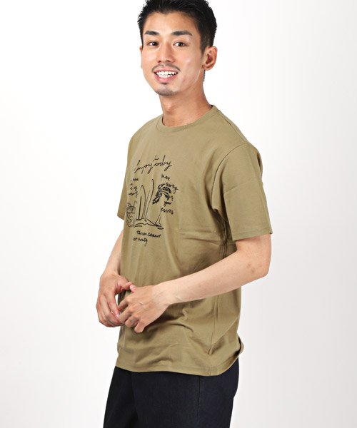 セール サーフイラストプリント半袖tシャツ Tシャツ メンズ 半袖 プリント イラスト パームツリー サーフボード ロゴ ラグスタイル Luxstyle D Fashion