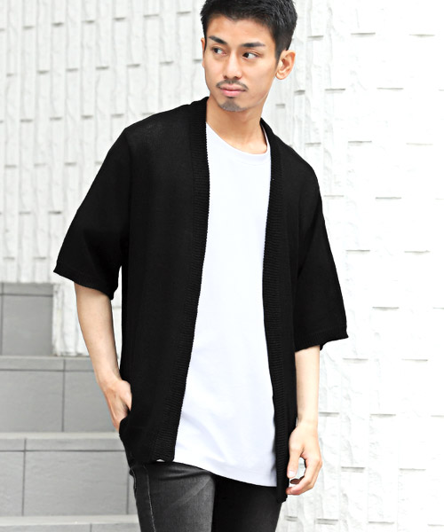 ラグスタイル LUXSTYLE 綿麻ニット半袖カーディガン
