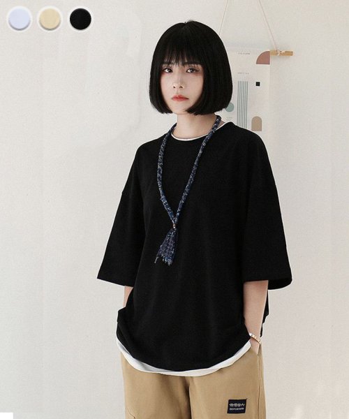 セール30 Off Tシャツ 重ね着 レイヤード風 大きめ カジュアル 無地 カットソー サマーtシャツ レディース 切り替え半袖 夏 春 韓国 ファッション セイヘイショップ Seiheishop D Fashion