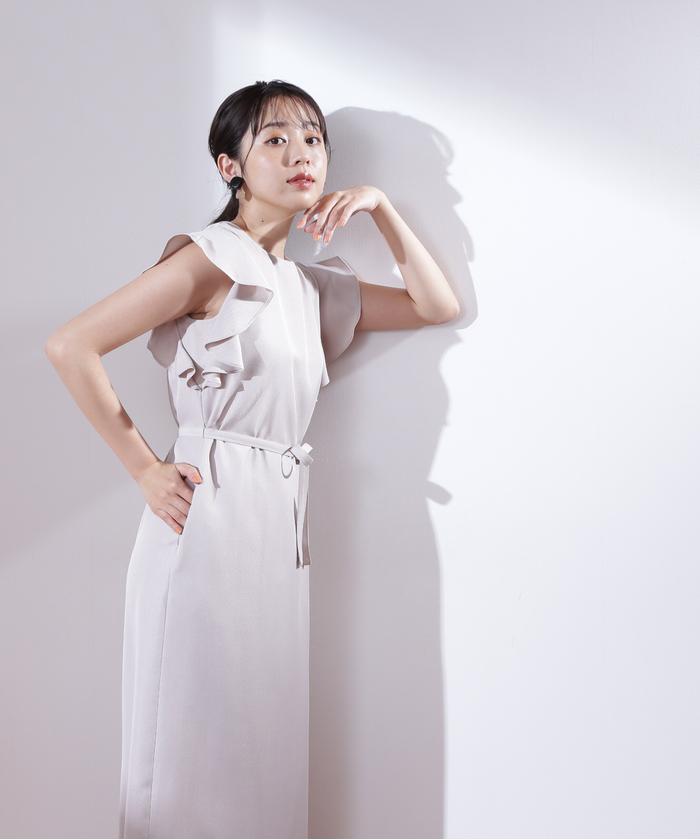 美品 アイレネ ロングジレ フリル ワンピース ラッフルベスト