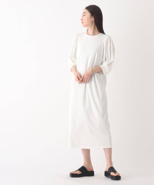 セール シルキーピマコットンカットソー ボリュームスリーブワンピース オペークドットクリップ Opaque Clip D Fashion