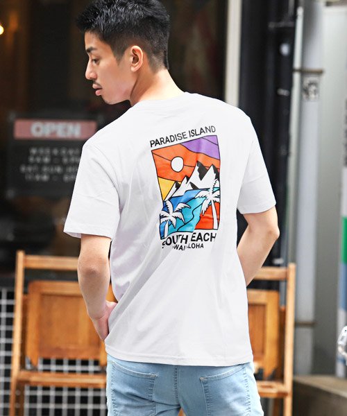 サーフイラストバックプリント半袖tシャツ Tシャツ メンズ 半袖 バックプリント サーフ イラスト ロゴ プリント ラグスタイル Luxstyle D Fashion