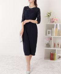 Lace Ladies/レースレディース Lace Ladies 五分袖サテンレースワンピースドレス/504696872
