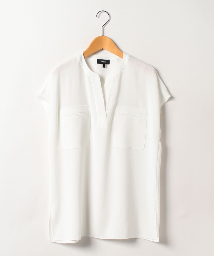 美品✨24年セオリー PKT POPOVER N 洗える フレンチ袖 Theory - Powder Crepe PKT Popover N / パウダークレーププル