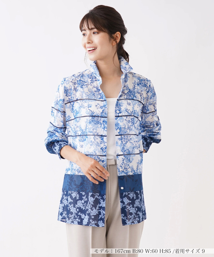 セール 48%OFF】ボタニカル×ボーダー切り替えブラウス【Leilian WHITE