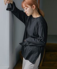 Fashion Letter/[M－5L] ロンT ロングスリーブ スリット レディース トップス Tシャツ 長袖 コットン 綿100 大きいサイズ ゆったり ラクチン インナー ボートネッ/504707302